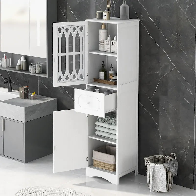 Meuble de salle de bain en bois 2 portes de 64 po avec tablettes ajustables