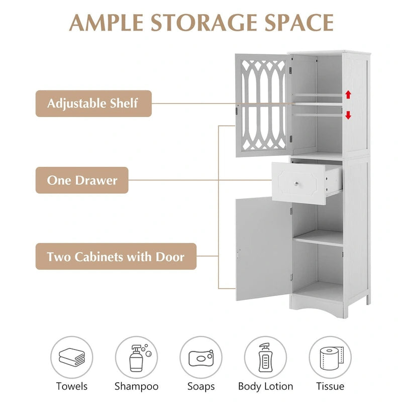 Meuble de salle de bain en bois 2 portes de 64 po avec tablettes ajustables