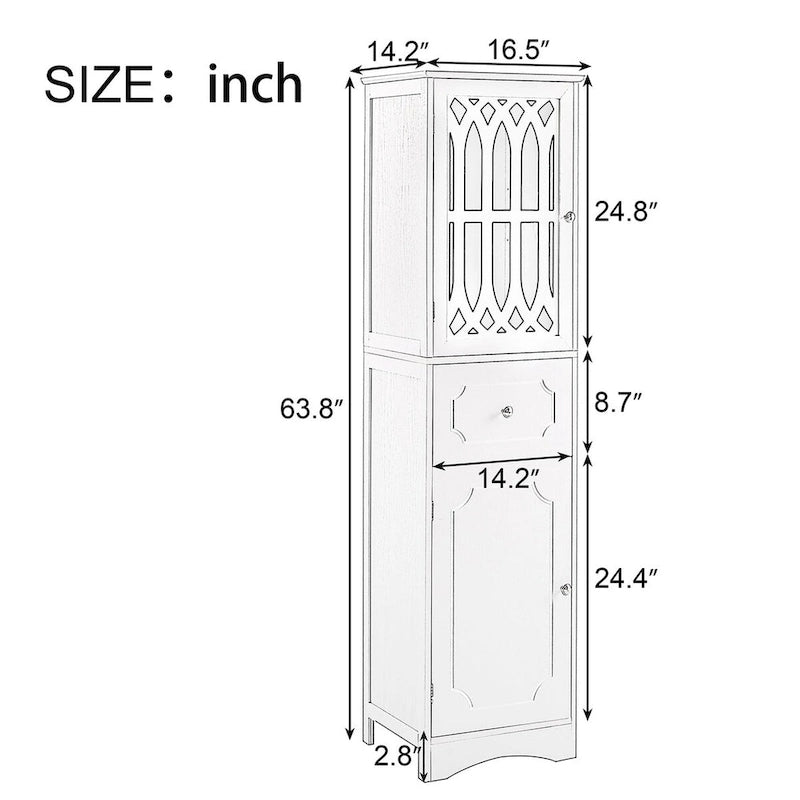 Meuble de salle de bain en bois 2 portes de 64 po avec tablettes ajustables