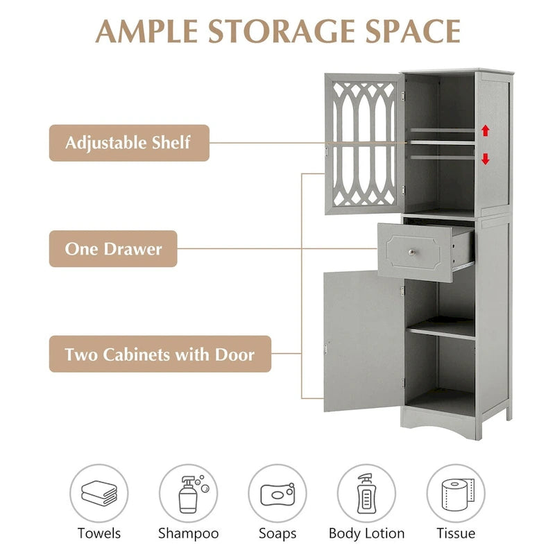 Meuble de salle de bain en bois 2 portes de 64 po avec tablettes ajustables