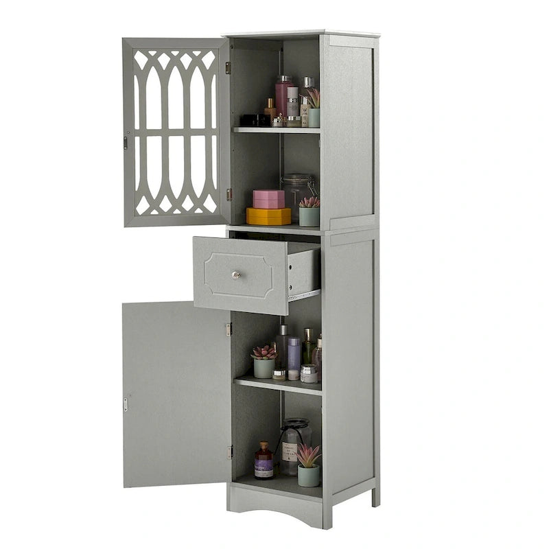 Meuble de salle de bain en bois 2 portes de 64 po avec tablettes ajustables
