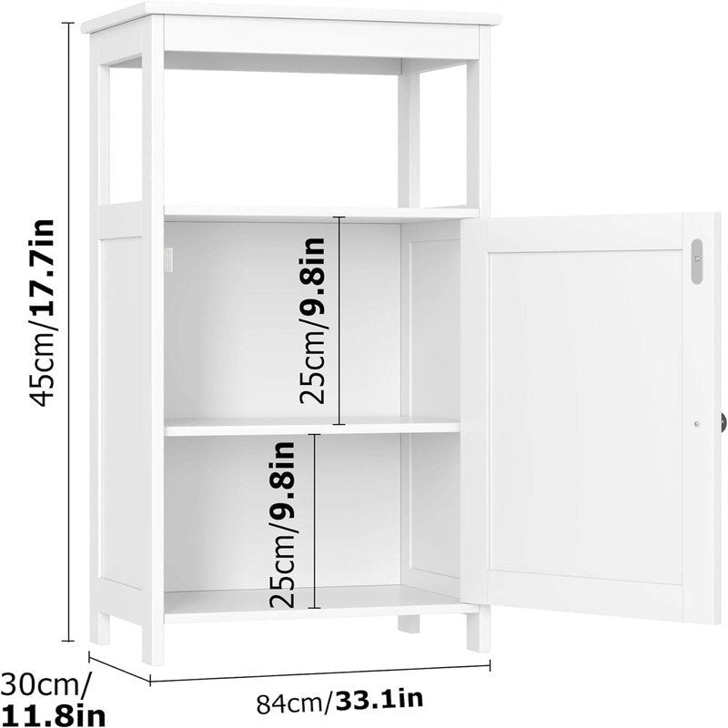 Meuble de rangement de salle de bain sur pied avec porte simple et étagère réglable