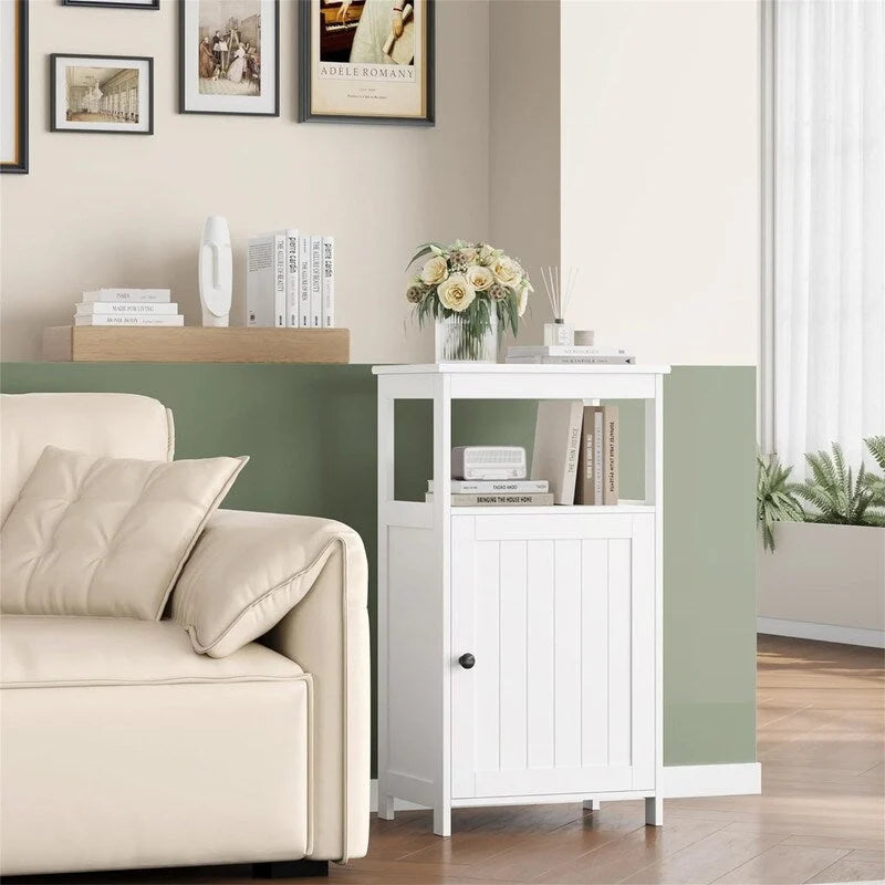 Meuble de rangement de salle de bain sur pied avec porte simple et étagère réglable