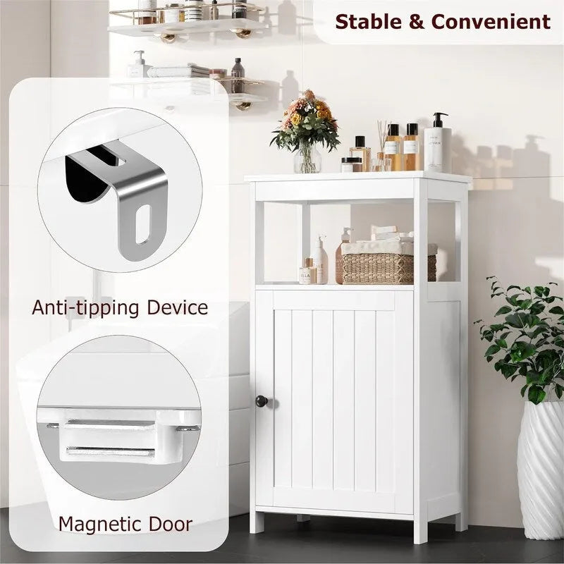 Meuble de rangement de salle de bain sur pied avec porte simple et étagère réglable