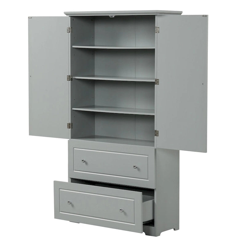 Armoire de Rangement Large pour Salle de Bain Meuble de Rangement Autonome avec Deux Tiroirs et Étagère Réglable en Panneau MDF avec Finition Peinte