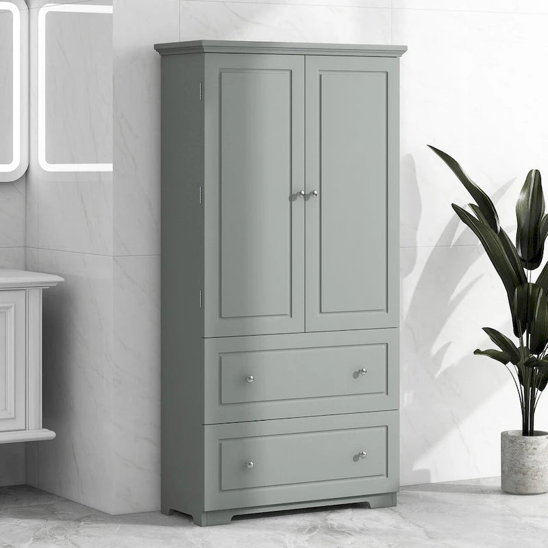 Armoire de Rangement Large pour Salle de Bain Meuble de Rangement Autonome avec Deux Tiroirs et Étagère Réglable en Panneau MDF avec Finition Peinte