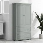 Armoire de Rangement Large pour Salle de Bain Meuble de Rangement Autonome avec Deux Tiroirs et Étagère Réglable en Panneau MDF avec Finition Peinte