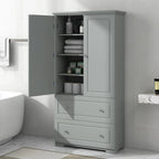 Armoire de Rangement Large pour Salle de Bain Meuble de Rangement Autonome avec Deux Tiroirs et Étagère Réglable en Panneau MDF avec Finition Peinte
