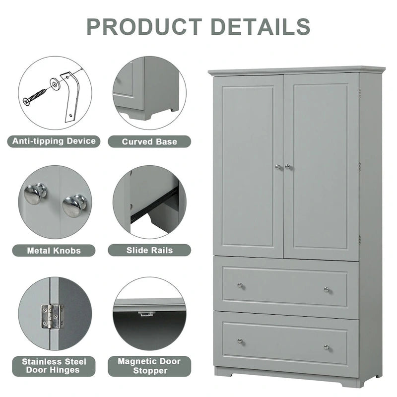 Armoire de Rangement Large pour Salle de Bain Meuble de Rangement Autonome avec Deux Tiroirs et Étagère Réglable en Panneau MDF avec Finition Peinte