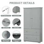 Armoire de Rangement Large pour Salle de Bain Meuble de Rangement Autonome avec Deux Tiroirs et Étagère Réglable en Panneau MDF avec Finition Peinte