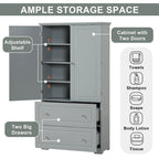 Armoire de Rangement Large pour Salle de Bain Meuble de Rangement Autonome avec Deux Tiroirs et Étagère Réglable en Panneau MDF avec Finition Peinte