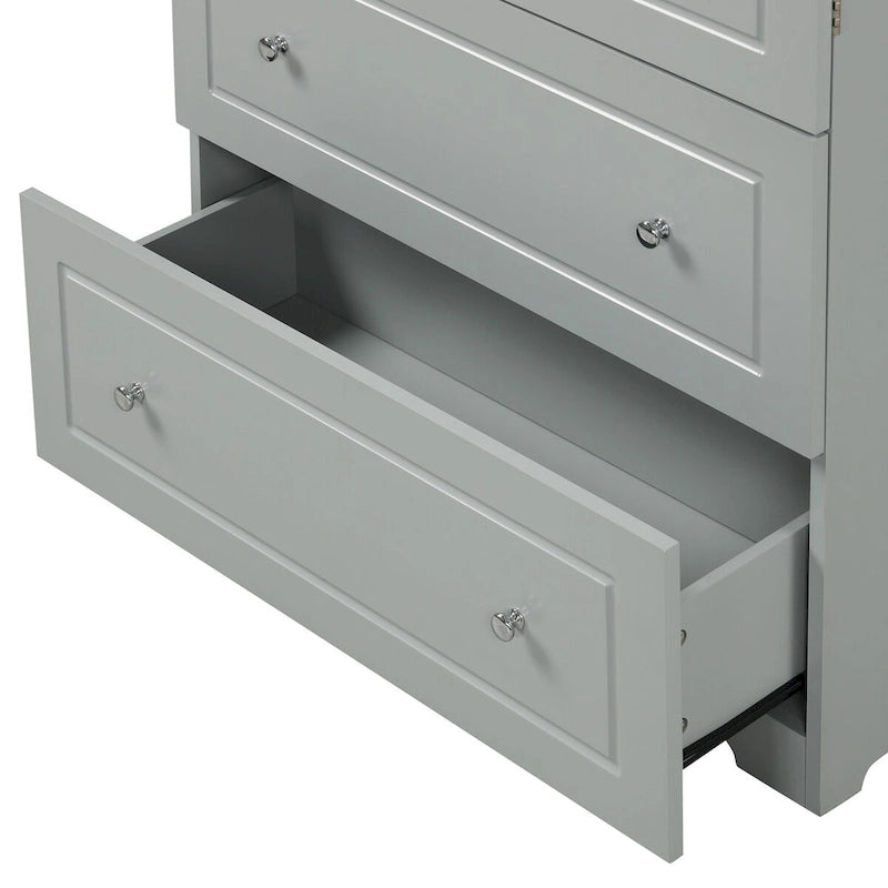 Armoire de Rangement Large pour Salle de Bain Meuble de Rangement Autonome avec Deux Tiroirs et Étagère Réglable en Panneau MDF avec Finition Peinte