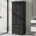 Meuble de rangement haut avec deux tiroirs pour salle de bain/bureau, noir