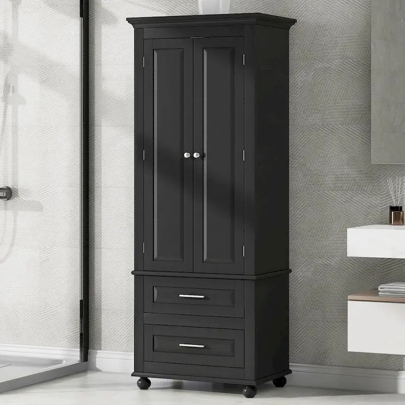 Meuble de rangement haut avec deux tiroirs pour salle de bain/bureau, noir