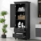Meuble de rangement haut avec deux tiroirs pour salle de bain/bureau, noir