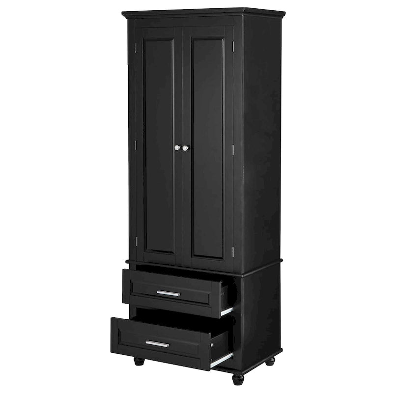 Meuble de rangement haut avec deux tiroirs pour salle de bain/bureau, noir