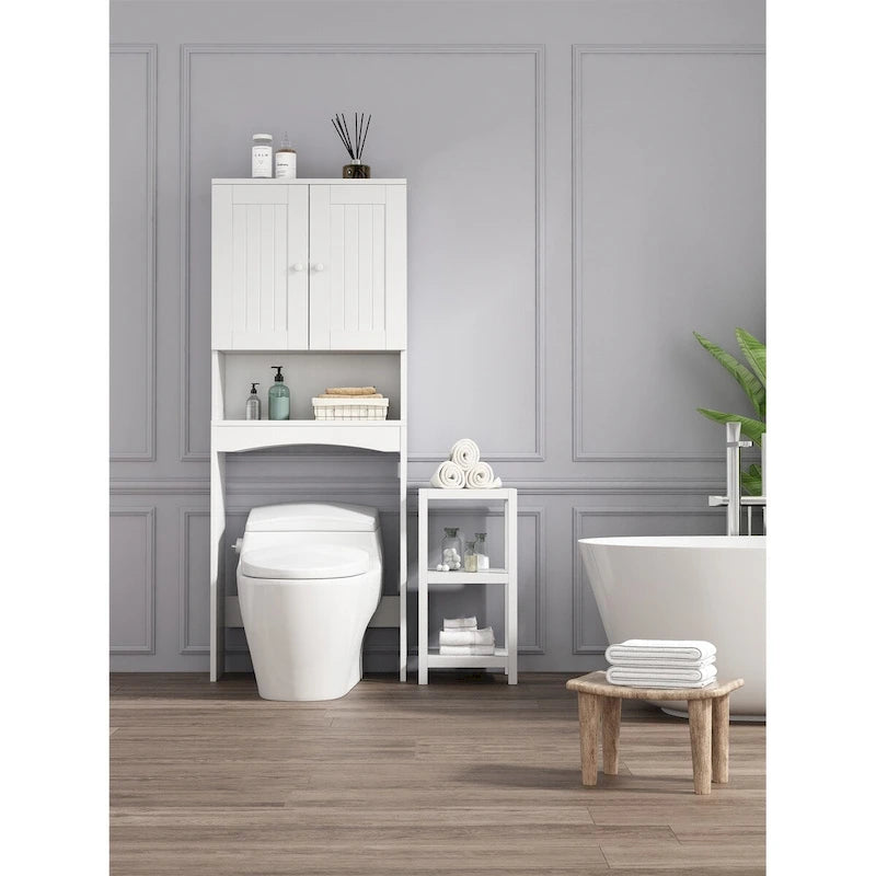 Étagère de salle de bain à poser au-dessus des toilettes, meuble de rangement WC gain de place, organisateur de salle de bain, blanc