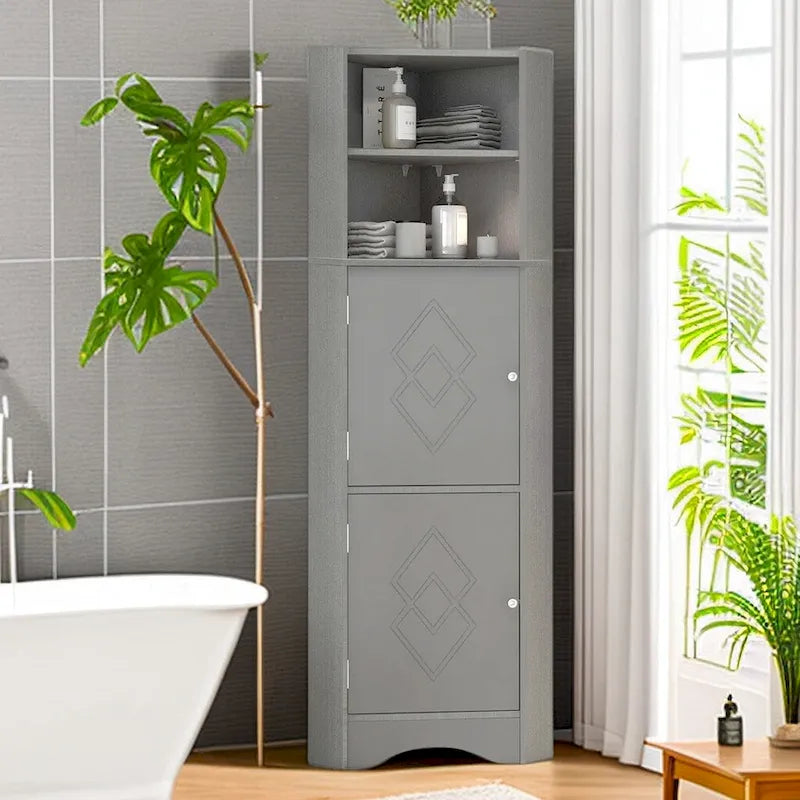 Meuble de salle de bain de 61 H, Organisateur de toilette étroit, Meuble d'angle haut, Meuble de rangement d'angle latéral