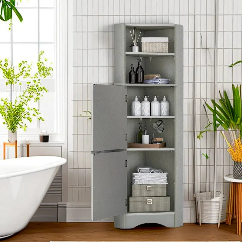 Meuble de salle de bain de 61 H, Organisateur de toilette étroit, Meuble d'angle haut, Meuble de rangement d'angle latéral
