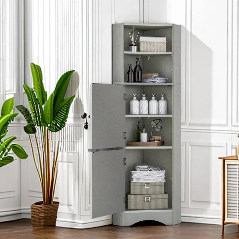 Meuble de salle de bain de 61 H, Organisateur de toilette étroit, Meuble d'angle haut, Meuble de rangement d'angle latéral