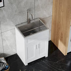 Meuble de rangement de salle de bain avec lavabo brossé argenté
