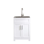 Meuble de rangement de salle de bain avec lavabo brossé argenté