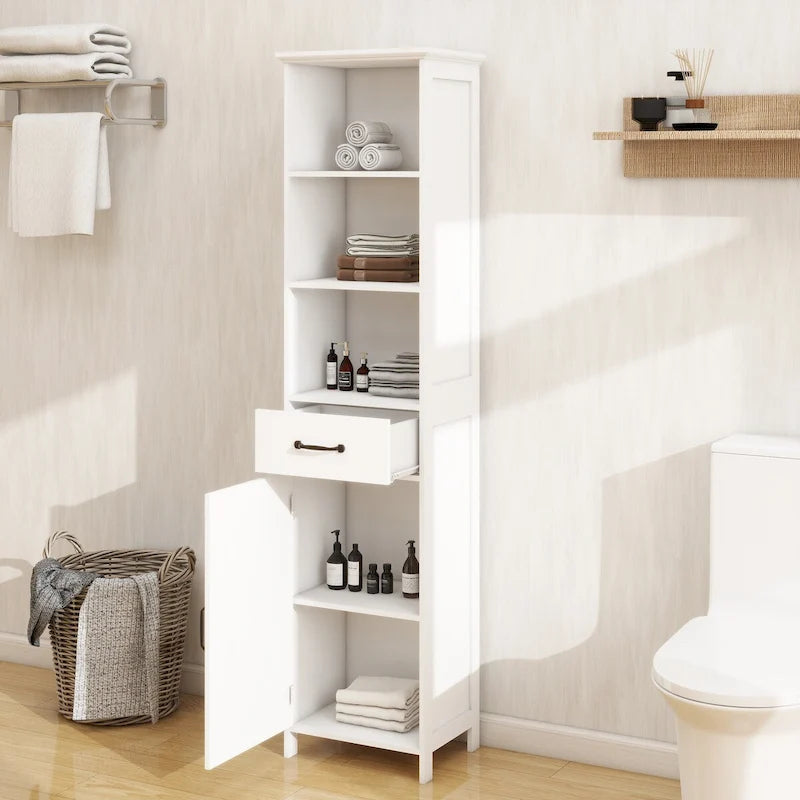 Meuble de salle de bain colonne avec 1 porte et 1 tiroir