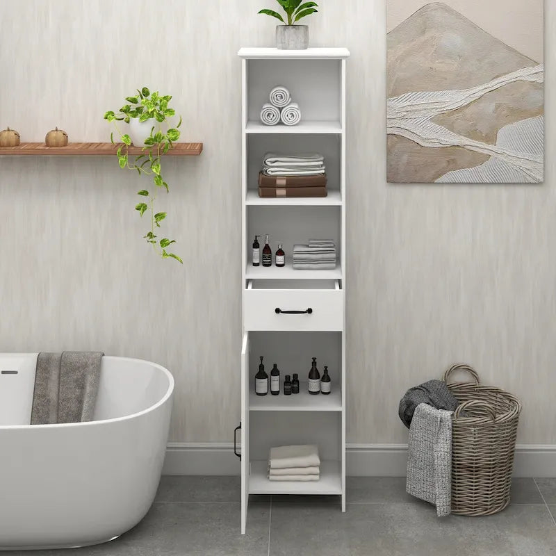 Meuble de salle de bain colonne avec 1 porte et 1 tiroir