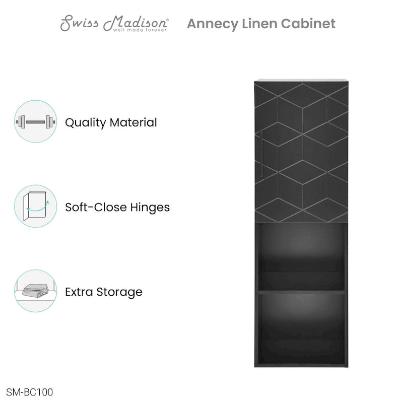 Meuble haut de salle de bain Annecy, 15 L x 46 H x 12 P, noir fantôme