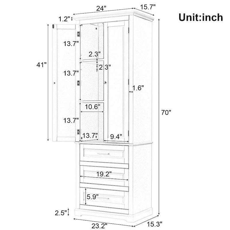 Meuble de rangement haut avec trois tiroirs pour salle de bain