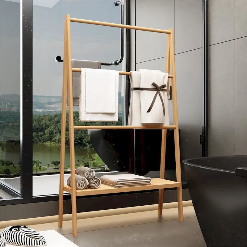 Étagère à serviettes en bambou avec étagère de rangement