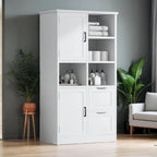 Meuble de rangement de salle de bain avec portes et tiroirs, multiples espaces de rangement, autoportant, étagère ouverte, étagère réglable, blanc