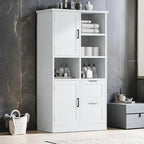 Meuble de rangement de salle de bain avec portes et tiroirs, multiples espaces de rangement, autoportant, étagère ouverte, étagère réglable, blanc