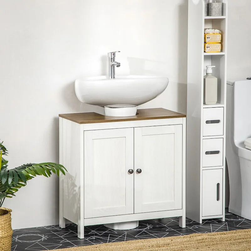 Meuble Sous Vasque Salle de Bain, Meuble Bas sur Pied pour Lavabo, Armoire de Rangement Autoportante avec Étagère Réglable, Doubles Portes