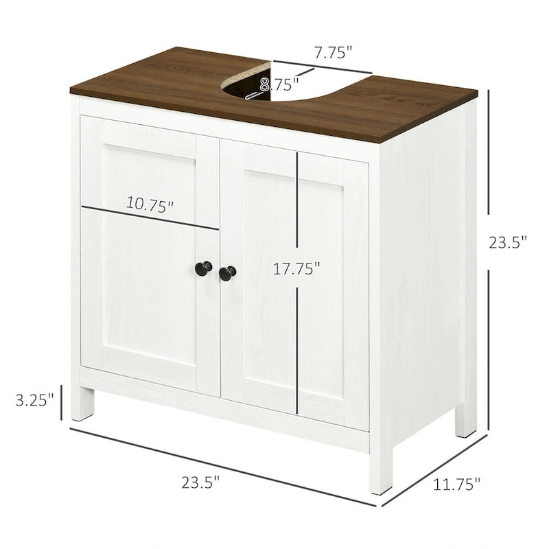 Meuble Sous Vasque Salle de Bain, Meuble Bas sur Pied pour Lavabo, Armoire de Rangement Autoportante avec Étagère Réglable, Doubles Portes