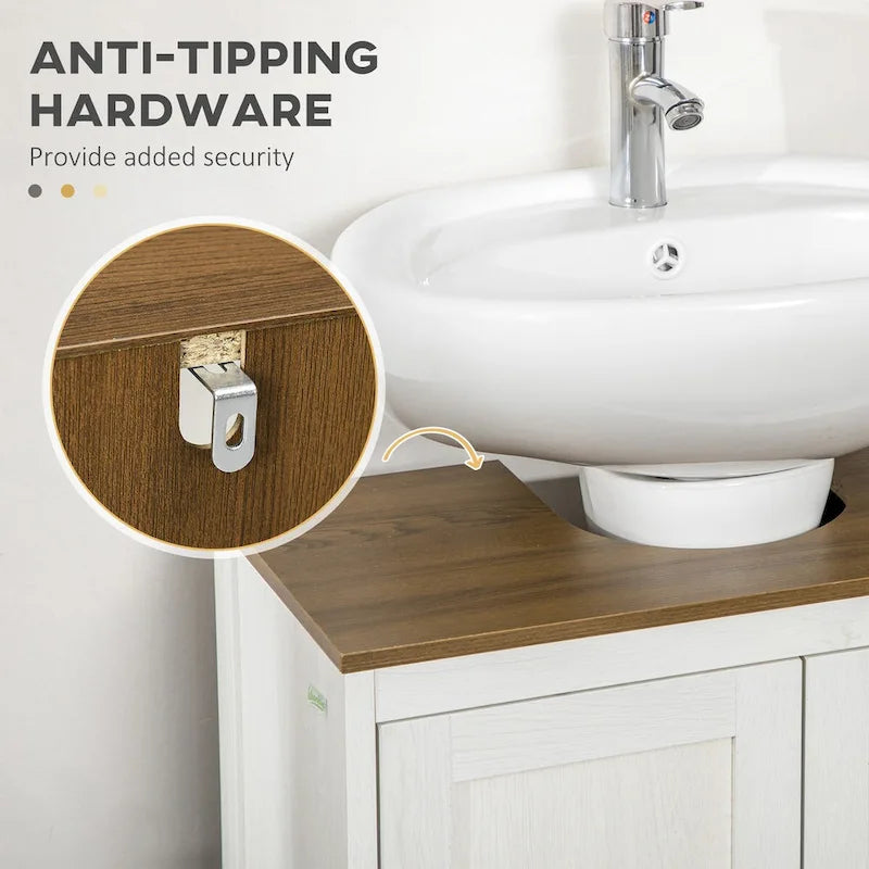 Meuble Sous Vasque Salle de Bain, Meuble Bas sur Pied pour Lavabo, Armoire de Rangement Autoportante avec Étagère Réglable, Doubles Portes