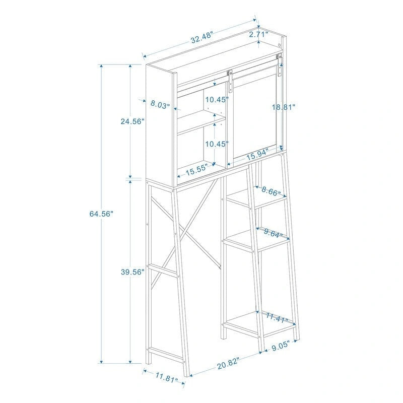 Meuble de rangement au-dessus des toilettes, étagères de salle de bain au-dessus des toilettes avec porte coulissante de style grange