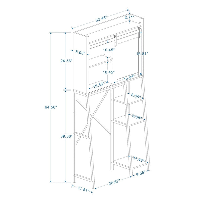 Meuble de rangement pour toilettes, étagères de salle de bain au-dessus des toilettes – 32,48L * 11,81W * 64,56H