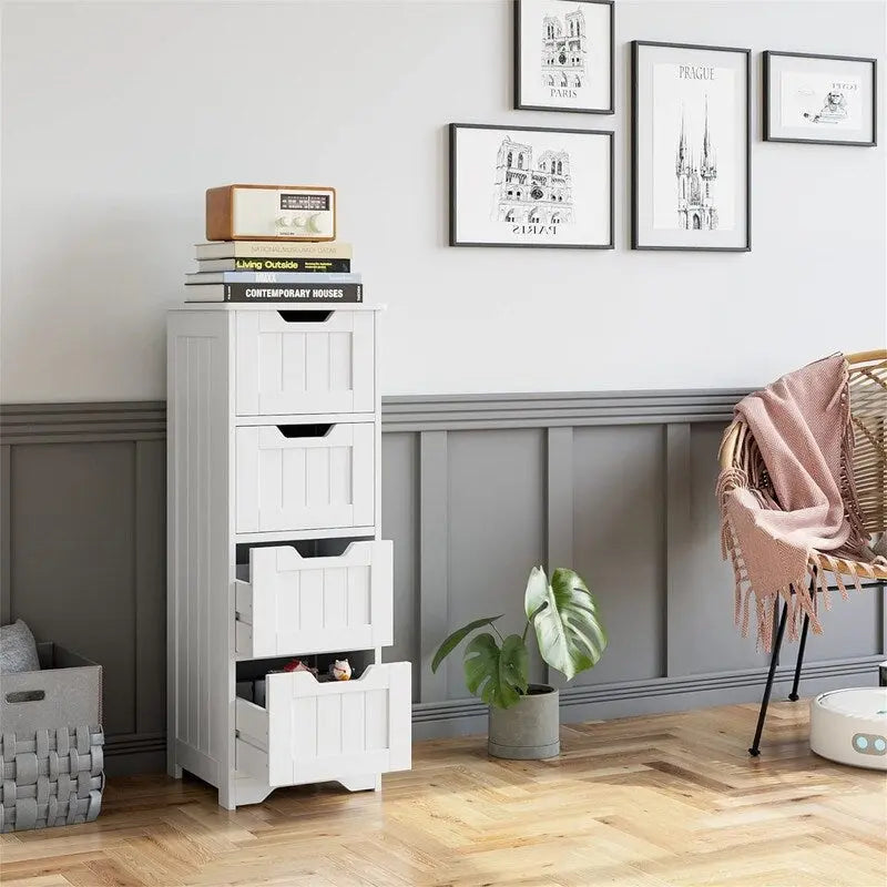 Meuble de Rangement Salle de Bain Colonne Latérale avec 4 Tiroirs - 11,8P x 11,8L x 32,5H