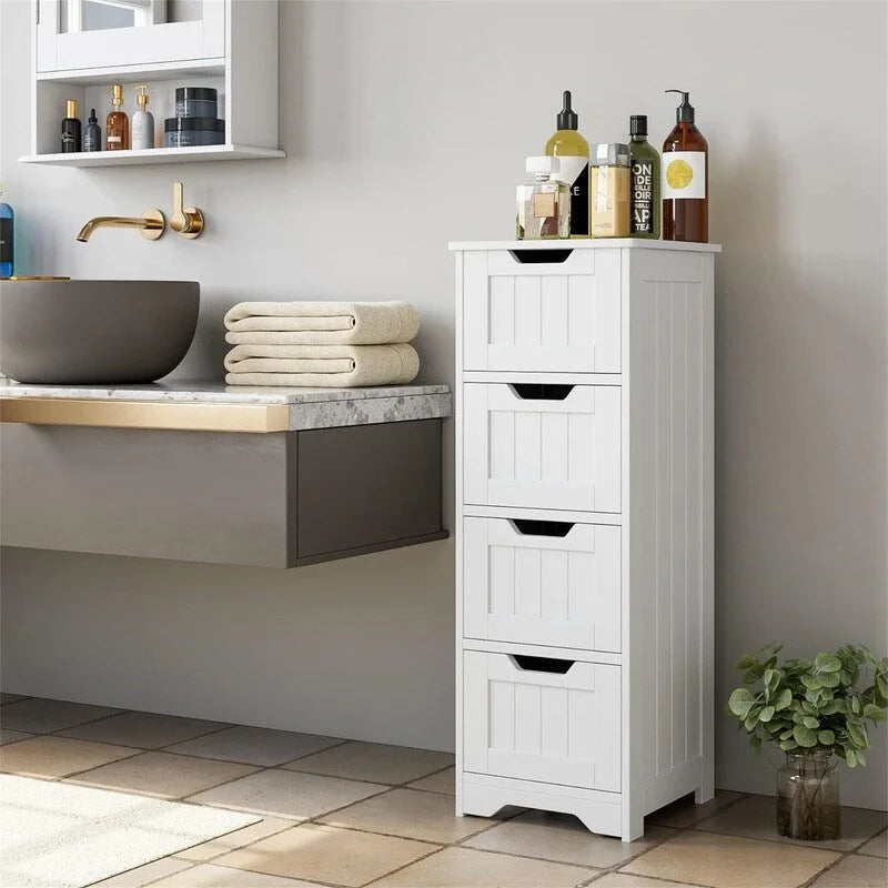 Bathroom Storage Cabinet Side Cabinet with 4 Drawers - 11.8D x 11.8W x 32.5H