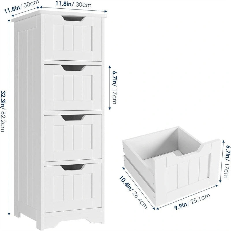 Meuble de Rangement Salle de Bain Colonne Latérale avec 4 Tiroirs - 11,8P x 11,8L x 32,5H