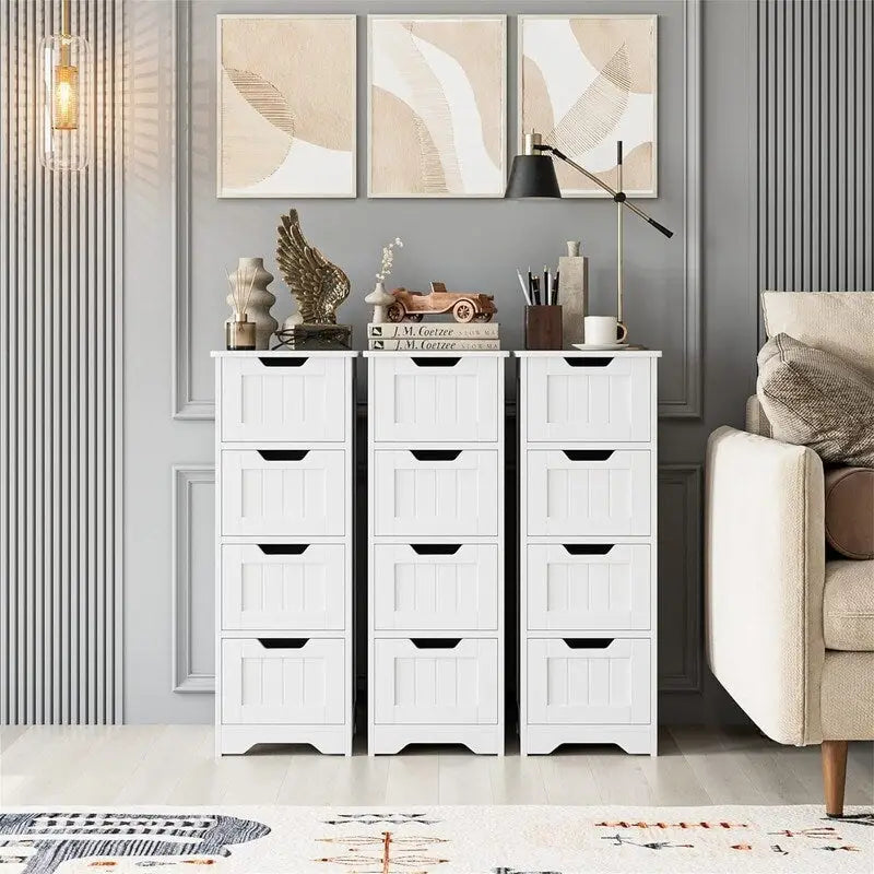 Meuble de Rangement Salle de Bain Colonne Latérale avec 4 Tiroirs - 11,8P x 11,8L x 32,5H