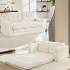 Mjkone Canapé-Lit Futon Convertible 2-en-1 180 cm, Canapé Deux Places Pliable en Tissu Côtelé avec Boutons Touffetés, Idéal pour Petits Espaces