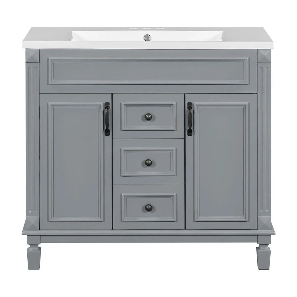 Meuble-lavabo de salle de bain moderne de 91 cm avec lavabo et armoire de toilette, 2 portes et 2 tiroirs
