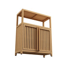 Meuble de rangement de salle de bain sur pied, en bambou naturel avec portes plates et étagère ouverte.