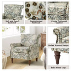 Fauteuil en bois traditionnel Araceli, rembourré à motifs floraux, avec dossier à oreilles et garniture cloutée | ART OF LIVING DESIGNS