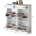 Meuble à chaussures avec plateau aspect bois, tiroirs basculants et panneau réglable
