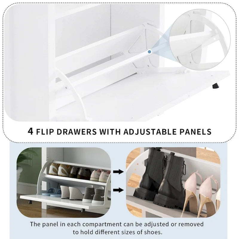 Meuble à chaussures avec plateau aspect bois, tiroirs basculants et panneau réglable