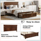 ModernLuxe Lit plateforme Queen/King Size avec tête de lit haute, cadre de lit rustique en bois avec 2 tiroirs, lumières LED et ports USB