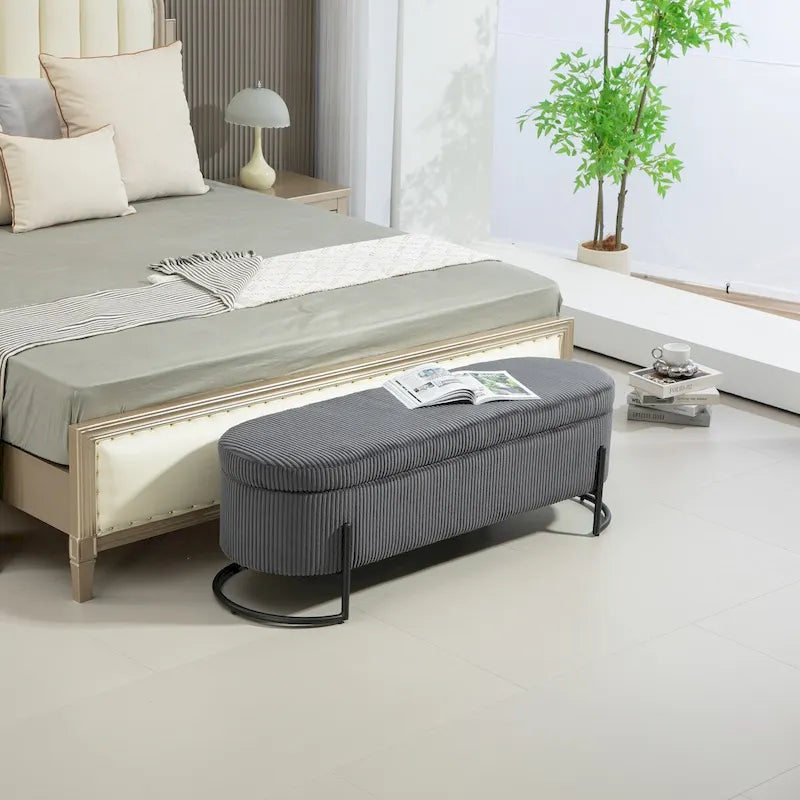 Banc de rangement ottoman, Banc de bout de lit de chambre à coucher, Banc de rangement ottoman en tissu rembourré avec charnière de sécurité, Repose-pieds rembourré d'entrée